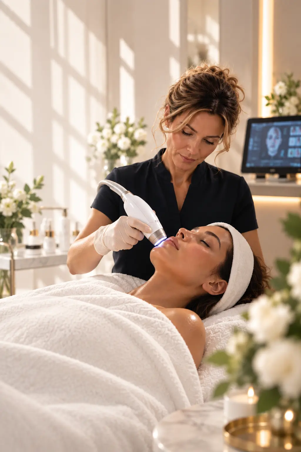 Soin du visage réalisé avec une technologie avancée