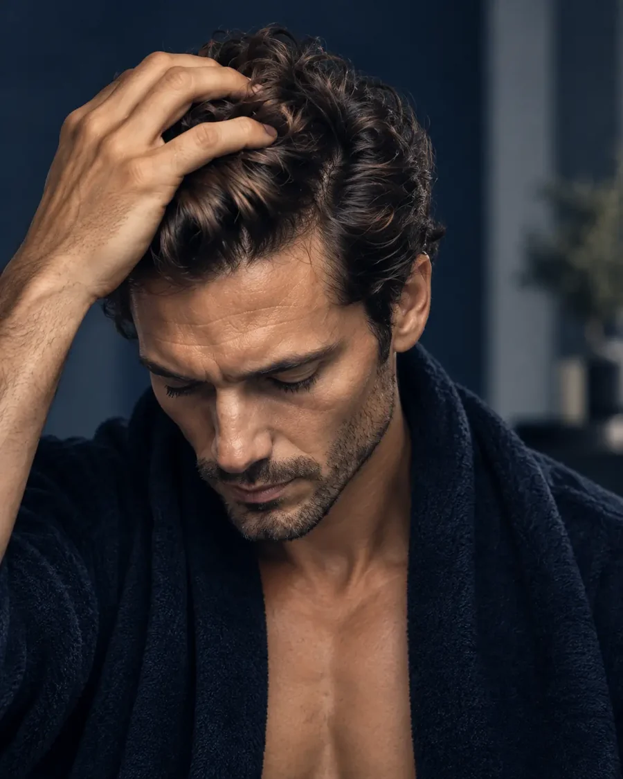 Homme prenant soin de ses cheveux