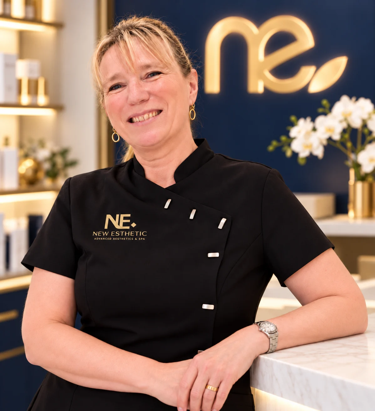 Véronique, fondatrice de New Esthetic, centre d'esthétique avancée à Uccle, Bruxelles.